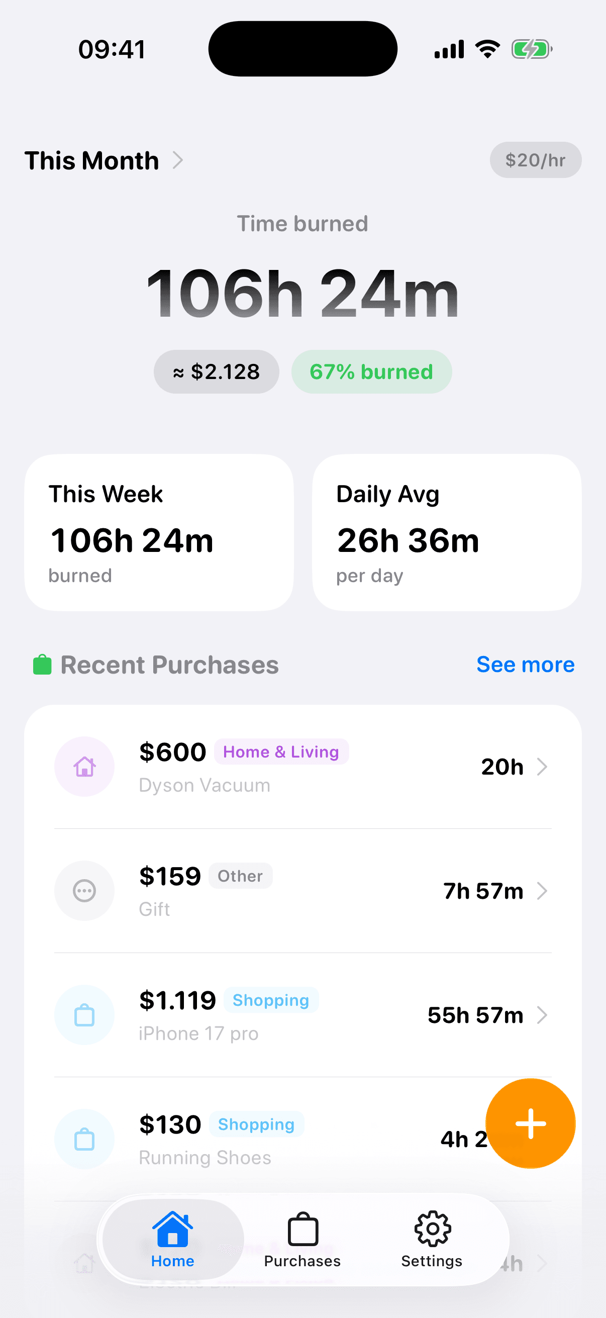 LifeBurn App Dashboard Screenshot
