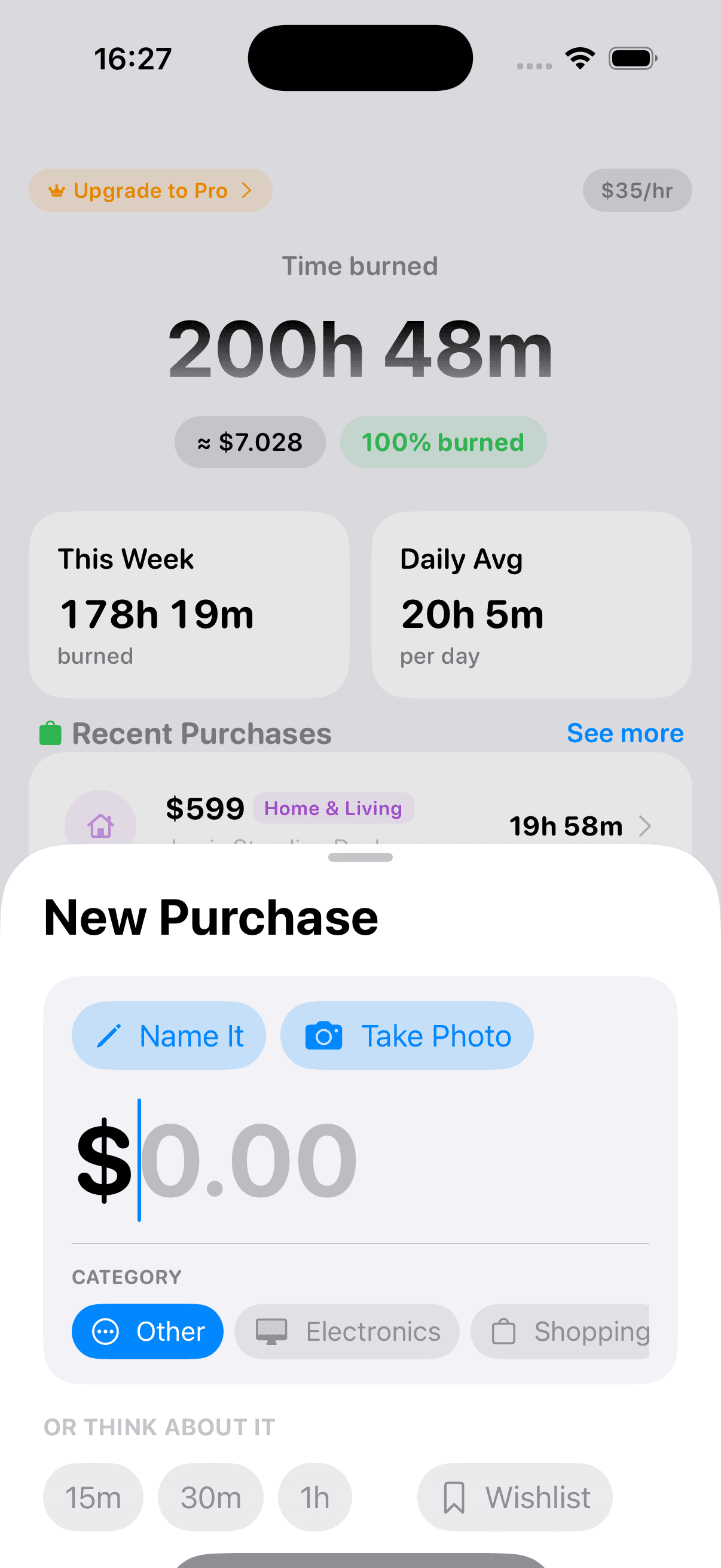 Log expenses in seconds. Instantly see them in hours of work. screenshot